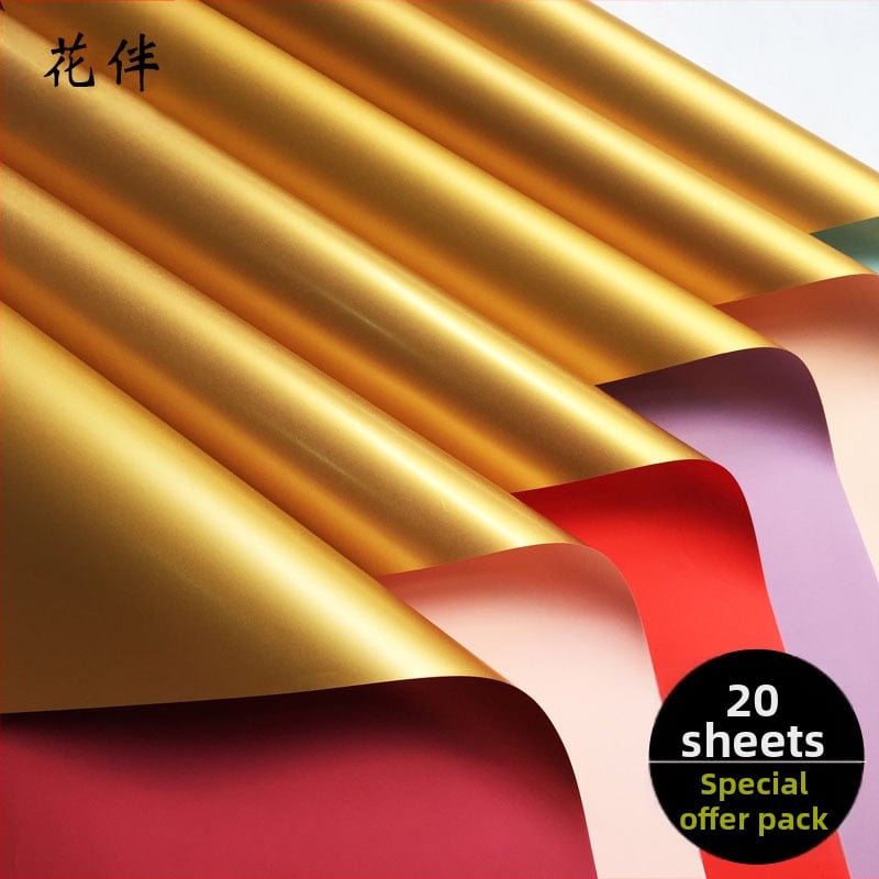 Опаковъчна хартия за букети със свежи цветя – двустранна матова филмова повърхност, вид стоки: Spot, 20 листа в пакет, толеранс ±1 см