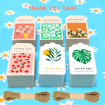 Dovanų etiketės iš dengto popieriaus, 50 etikečių pakuotėje, keturių spalvų spauda, natūralus džuto virvė