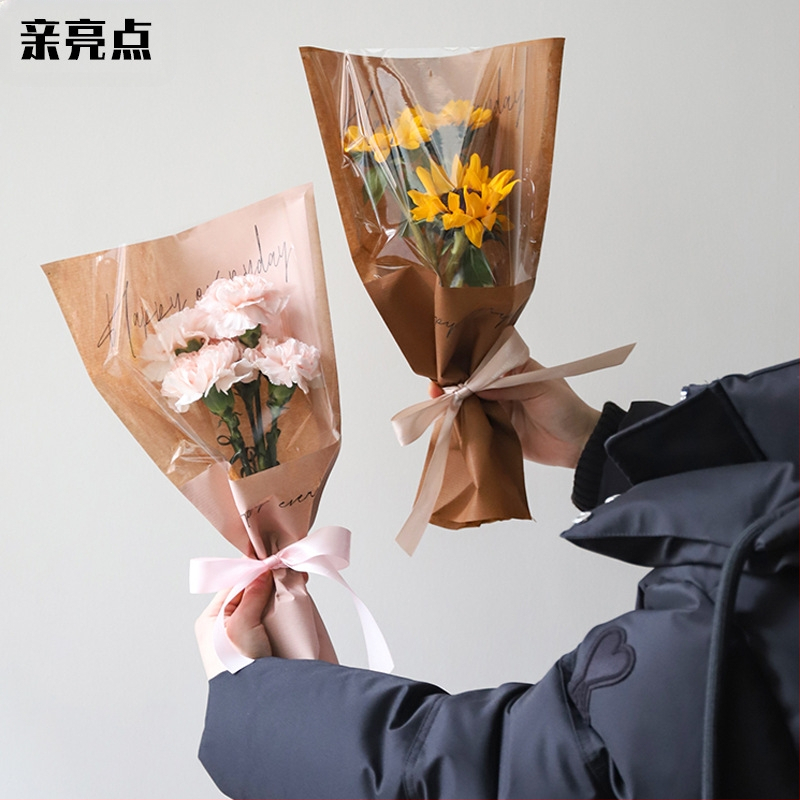 Торба за опаковане на букети цветя от Kraft хартия, водоустойчива, печат с мастило, опаковка: полиетиленова торба