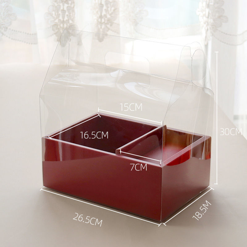 PVC gėlių dėžutė, skaidri nešiojama dėžutė gėlėms, rankų darbo įpakavimas; Medžiaga: PVC; Modelis: Skaidri PVC nešiojama gėlių dėžutė; Įpakavimo lygis: terminalinė pardavimas