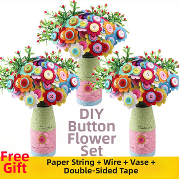 DIY комплект за букет от копчета – плат, произход Yiwu, опаковка цветна кутия, за деца 4–6 години, развива интелектуално развитие и координация ръка-око