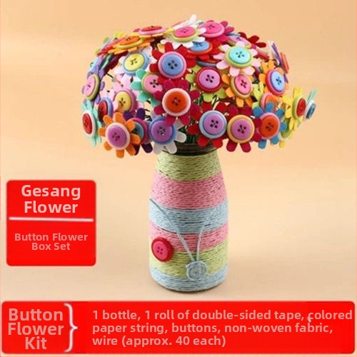 DIY комплект за букет от копчета – плат, произход Yiwu, опаковка цветна кутия, за деца 4–6 години, развива интелектуално развитие и координация ръка-око