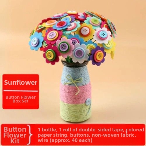 DIY комплект за букет от копчета – плат, произход Yiwu, опаковка цветна кутия, за деца 4–6 години, развива интелектуално развитие и координация ръка-око