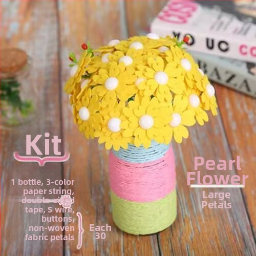 DIY комплект за букет от копчета – плат, произход Yiwu, опаковка цветна кутия, за деца 4–6 години, развива интелектуално развитие и координация ръка-око