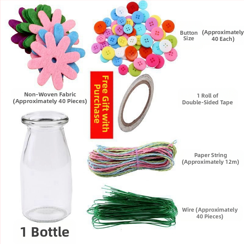 DIY комплект за букет от копчета – плат, произход Yiwu, опаковка цветна кутия, за деца 4–6 години, развива интелектуално развитие и координация ръка-око