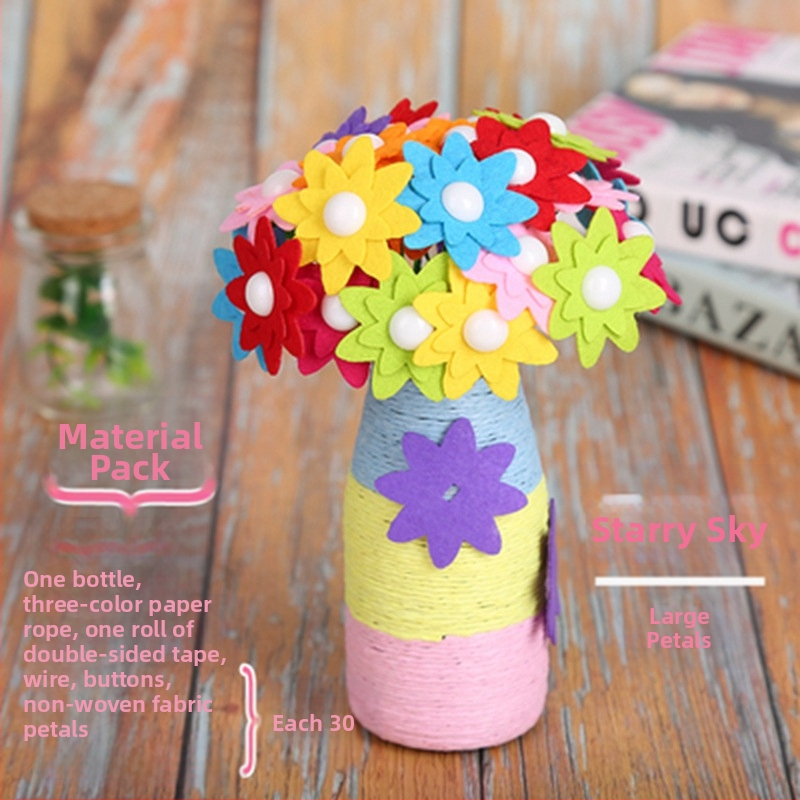 DIY комплект за букет от копчета – плат, произход Yiwu, опаковка цветна кутия, за деца 4–6 години, развива интелектуално развитие и координация ръка-око