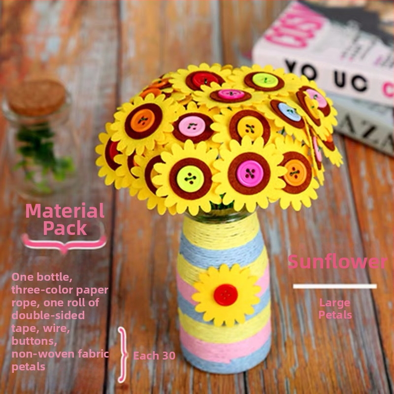 DIY комплект за букет от копчета – плат, произход Yiwu, опаковка цветна кутия, за деца 4–6 години, развива интелектуално развитие и координация ръка-око