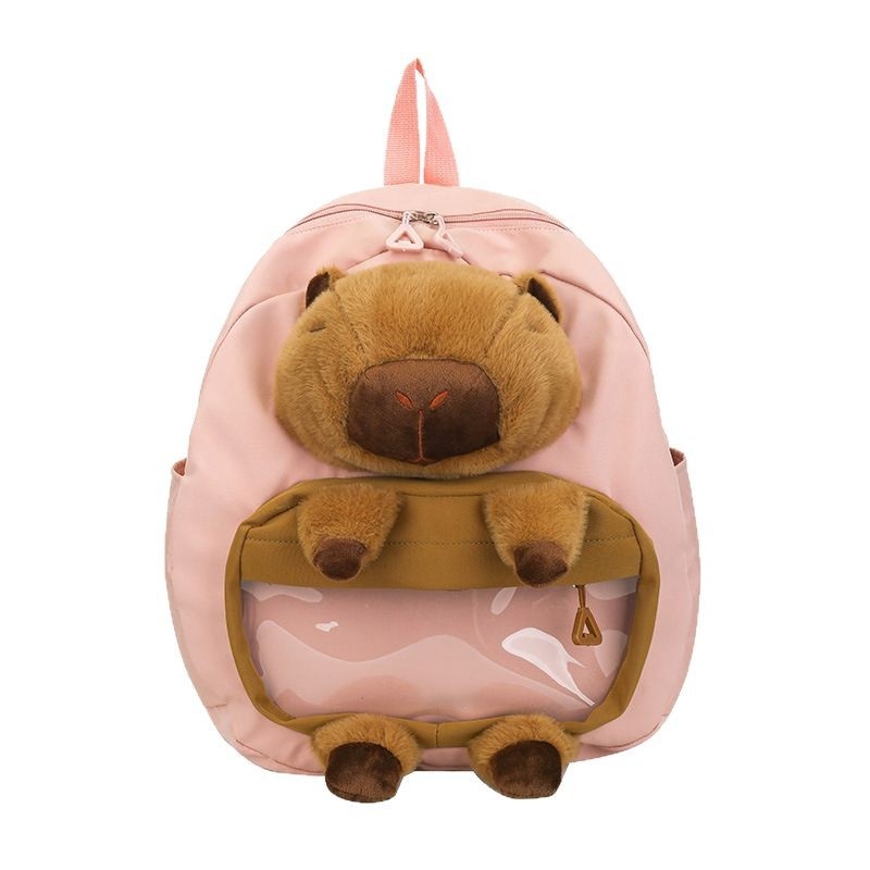 Kapibara pūkuota kuprinė mergaitėms – nailoniniai pūšiai, PP medvilnės užpildas, pavyzdžio pritaikymas