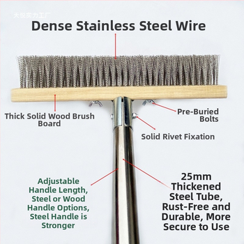 Πλαστική βούρτσα δαπέδου με μακριά λαβή για απομάκρυνση βρύων — Καταγωγή: Κίνα; Συναρμολόγηση: απαιτείται κατσαβίδι για τη σφήξη δύο βιδών