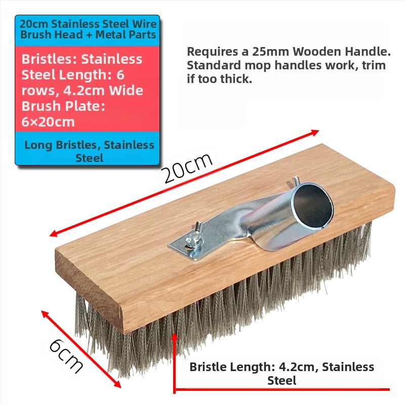 Πλαστική βούρτσα δαπέδου με μακριά λαβή για απομάκρυνση βρύων — Καταγωγή: Κίνα; Συναρμολόγηση: απαιτείται κατσαβίδι για τη σφήξη δύο βιδών