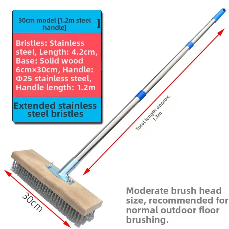 Πλαστική βούρτσα δαπέδου με μακριά λαβή για απομάκρυνση βρύων — Καταγωγή: Κίνα; Συναρμολόγηση: απαιτείται κατσαβίδι για τη σφήξη δύο βιδών