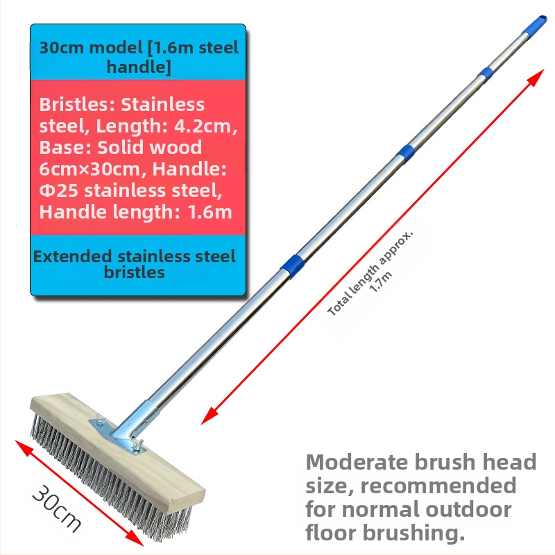 Πλαστική βούρτσα δαπέδου με μακριά λαβή για απομάκρυνση βρύων — Καταγωγή: Κίνα; Συναρμολόγηση: απαιτείται κατσαβίδι για τη σφήξη δύο βιδών