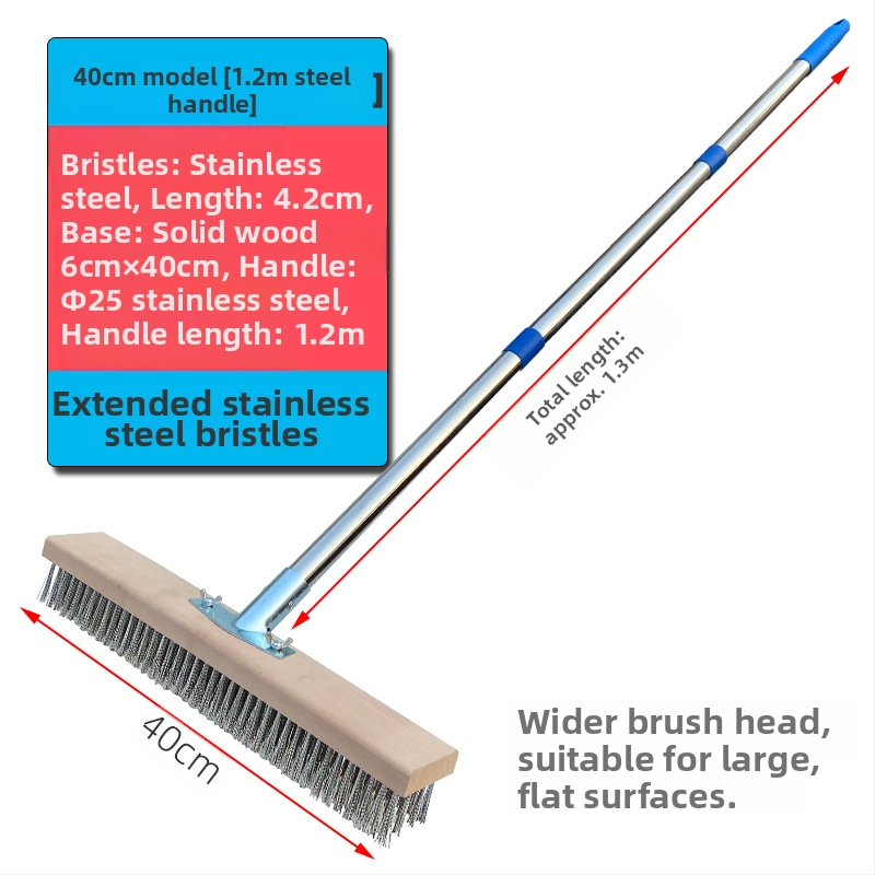 Πλαστική βούρτσα δαπέδου με μακριά λαβή για απομάκρυνση βρύων — Καταγωγή: Κίνα; Συναρμολόγηση: απαιτείται κατσαβίδι για τη σφήξη δύο βιδών