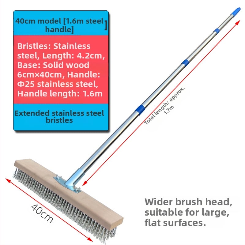 Πλαστική βούρτσα δαπέδου με μακριά λαβή για απομάκρυνση βρύων — Καταγωγή: Κίνα; Συναρμολόγηση: απαιτείται κατσαβίδι για τη σφήξη δύο βιδών