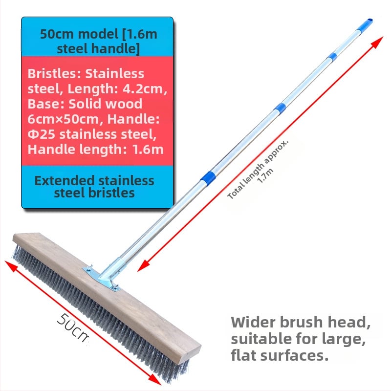 Πλαστική βούρτσα δαπέδου με μακριά λαβή για απομάκρυνση βρύων — Καταγωγή: Κίνα; Συναρμολόγηση: απαιτείται κατσαβίδι για τη σφήξη δύο βιδών