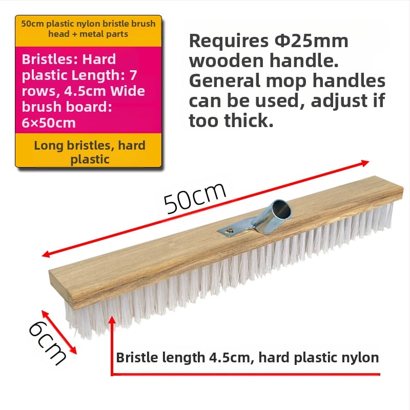Πλαστική βούρτσα δαπέδου με μακριά λαβή για απομάκρυνση βρύων — Καταγωγή: Κίνα; Συναρμολόγηση: απαιτείται κατσαβίδι για τη σφήξη δύο βιδών