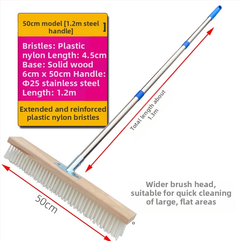 Πλαστική βούρτσα δαπέδου με μακριά λαβή για απομάκρυνση βρύων — Καταγωγή: Κίνα; Συναρμολόγηση: απαιτείται κατσαβίδι για τη σφήξη δύο βιδών