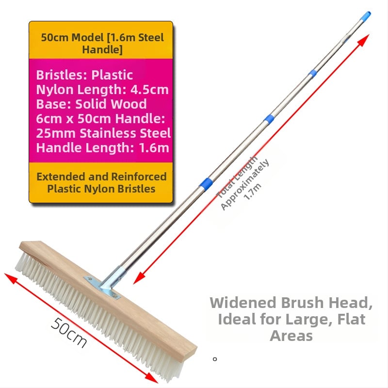 Πλαστική βούρτσα δαπέδου με μακριά λαβή για απομάκρυνση βρύων — Καταγωγή: Κίνα; Συναρμολόγηση: απαιτείται κατσαβίδι για τη σφήξη δύο βιδών