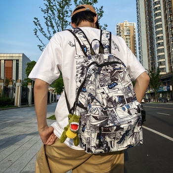 Σχολική τσάντα πλάτης, νάιλον, στυλ δρόμου, μοτίβο anime χαρακτήρων, αντοχή στα πιτσιλίσματα, αδιάβροχη, διπλοί ιμάντες