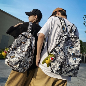 Σχολική τσάντα πλάτης, νάιλον, στυλ δρόμου, μοτίβο anime χαρακτήρων, αντοχή στα πιτσιλίσματα, αδιάβροχη, διπλοί ιμάντες