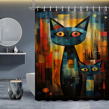 Πολυεστερική κουρτίνα ντους σε vintage στυλ με σχέδιο γάτας, δυνατότητα εκτύπωσης λογότυπου