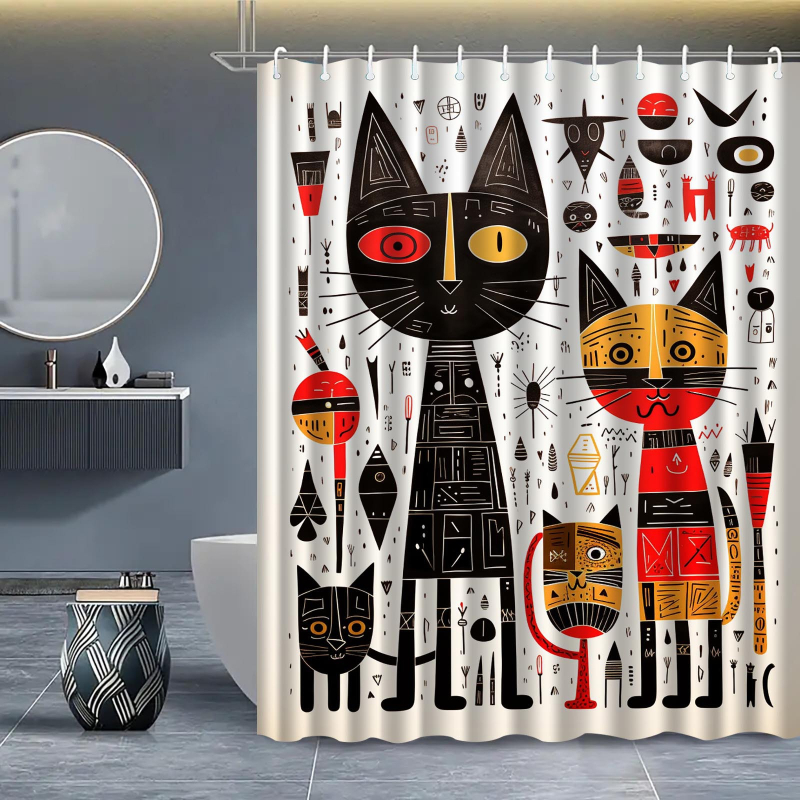 Πολυεστερική κουρτίνα ντους σε vintage στυλ με σχέδιο γάτας, δυνατότητα εκτύπωσης λογότυπου
