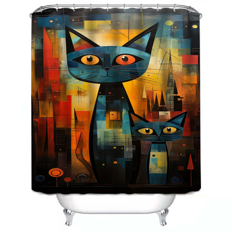 Πολυεστερική κουρτίνα ντους σε vintage στυλ με σχέδιο γάτας, δυνατότητα εκτύπωσης λογότυπου
