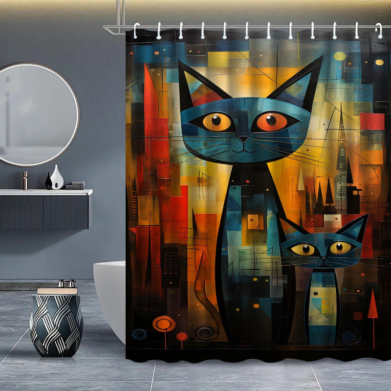 Πολυεστερική κουρτίνα ντους σε vintage στυλ με σχέδιο γάτας, δυνατότητα εκτύπωσης λογότυπου