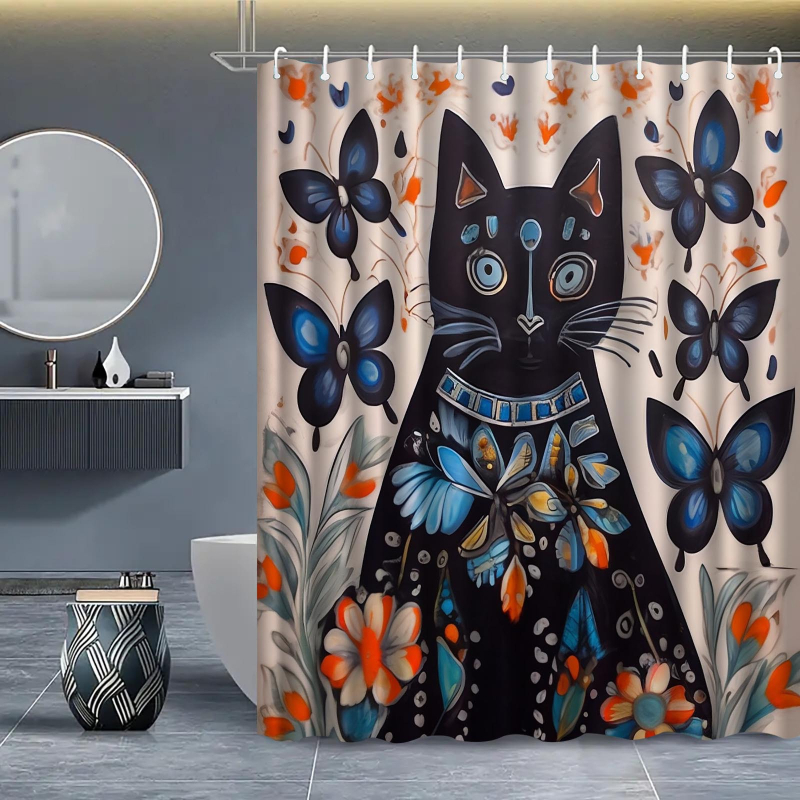 Πολυεστερική κουρτίνα ντους σε vintage στυλ με σχέδιο γάτας, δυνατότητα εκτύπωσης λογότυπου