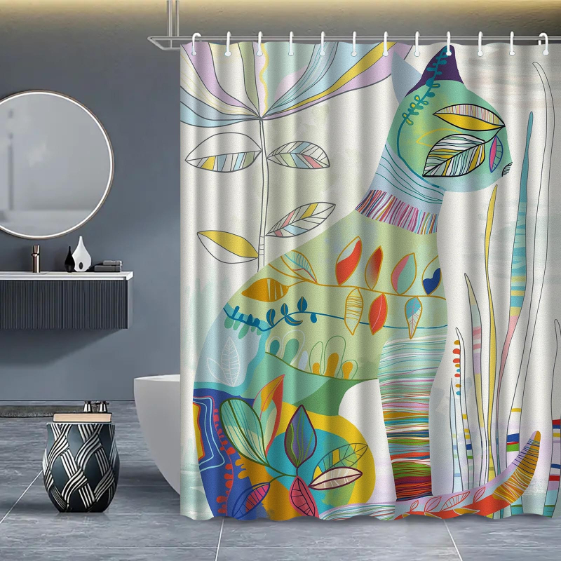 Πολυεστερική κουρτίνα ντους σε vintage στυλ με σχέδιο γάτας, δυνατότητα εκτύπωσης λογότυπου