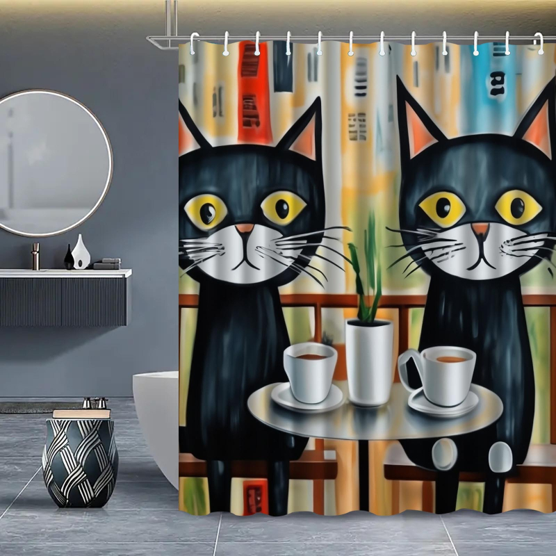 Πολυεστερική κουρτίνα ντους σε vintage στυλ με σχέδιο γάτας, δυνατότητα εκτύπωσης λογότυπου