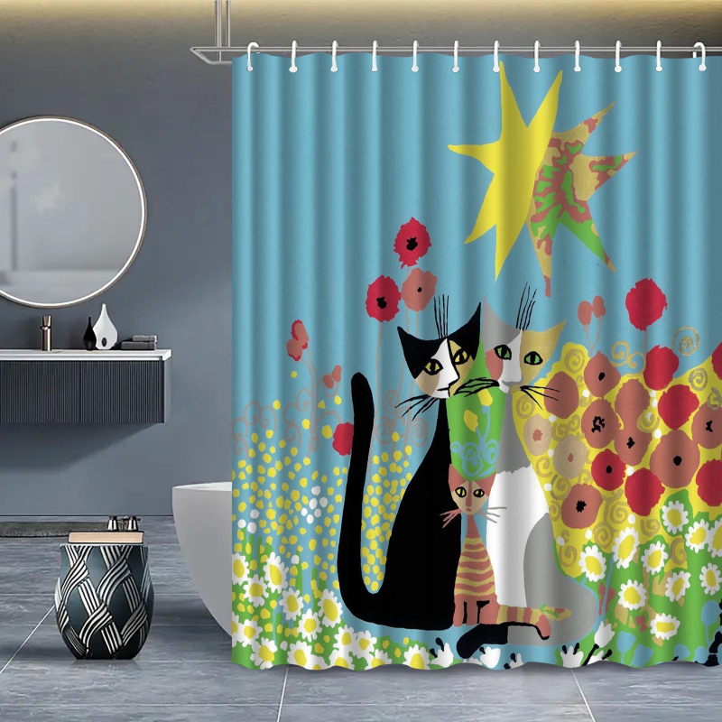 Πολυεστερική κουρτίνα ντους σε vintage στυλ με σχέδιο γάτας, δυνατότητα εκτύπωσης λογότυπου