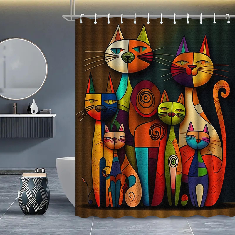 Πολυεστερική κουρτίνα ντους σε vintage στυλ με σχέδιο γάτας, δυνατότητα εκτύπωσης λογότυπου