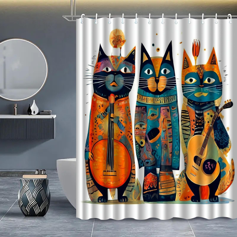 Πολυεστερική κουρτίνα ντους σε vintage στυλ με σχέδιο γάτας, δυνατότητα εκτύπωσης λογότυπου