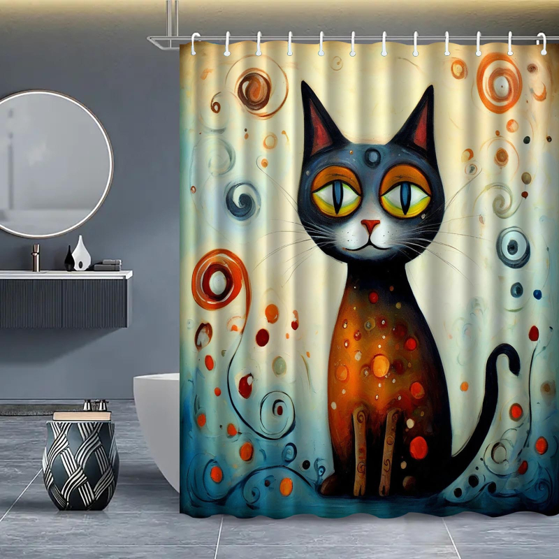 Πολυεστερική κουρτίνα ντους σε vintage στυλ με σχέδιο γάτας, δυνατότητα εκτύπωσης λογότυπου