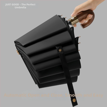 Αυτόματη αναδιπλούμενη ομπρέλα επιχειρηματική με κυρτή ξύλινη λαβή, ενισχυμένη κατασκευή, UV προστασία UPF 50+, 10 ακτίνες