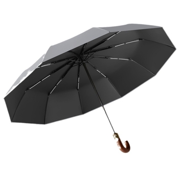 Αυτόματη αναδιπλούμενη ομπρέλα επιχειρηματική με κυρτή ξύλινη λαβή, ενισχυμένη κατασκευή, UV προστασία UPF 50+, 10 ακτίνες