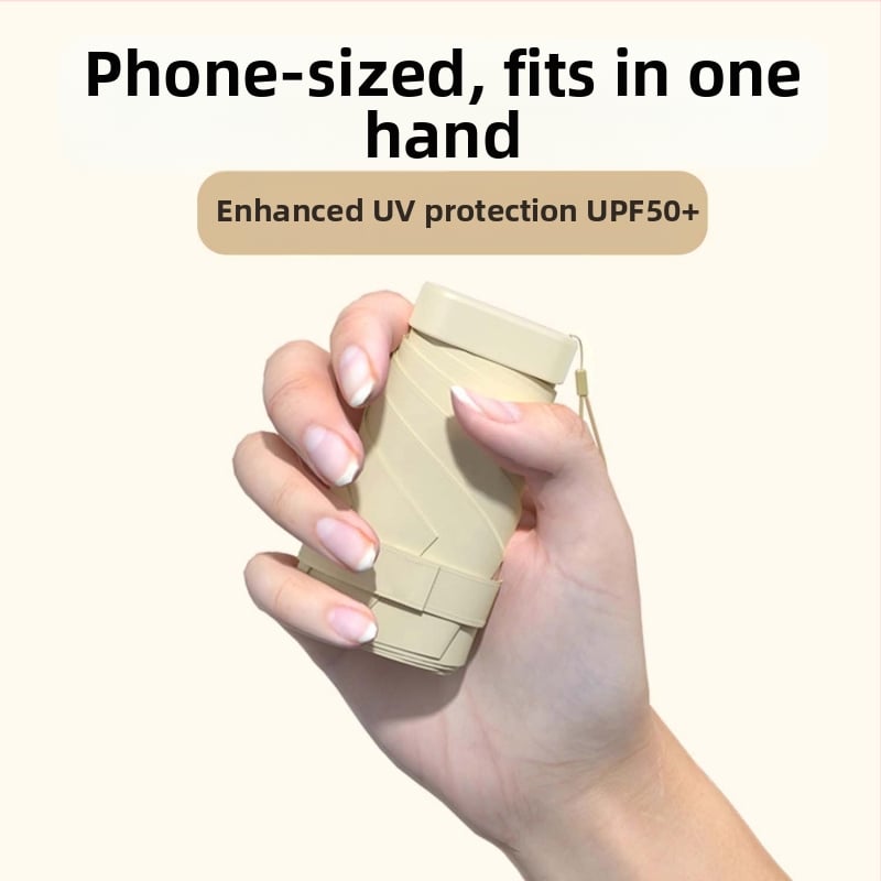 Ομπρέλα ήλίου σε κάψουλα, συμπαγής και ελαφριά, 6-ραβδική ατσάλινη ράβδος, πολυεστερικό ύφασμα 190T, UPF50+, χειροκίνητο άνοιγμα