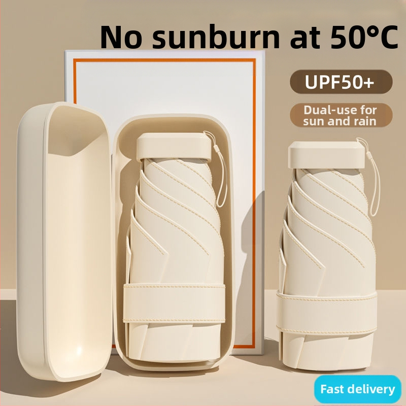 Капсулен слънчев чадър, компактен и лек, 6-рамен стоманен прът, полиестер 190T, UPF50+, ръчно отваряне