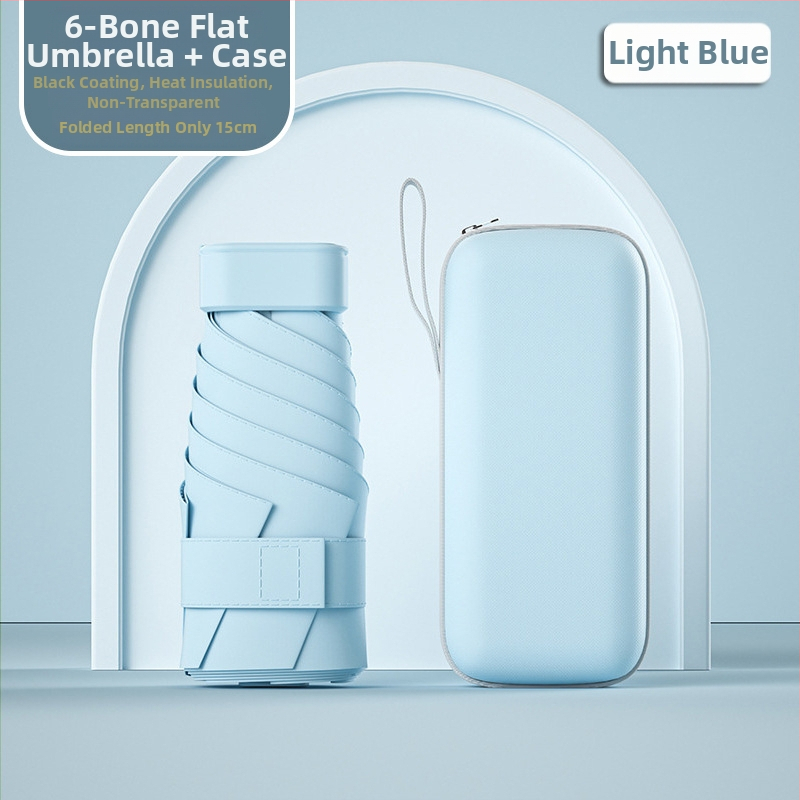 Ομπρέλα ήλίου σε κάψουλα, συμπαγής και ελαφριά, 6-ραβδική ατσάλινη ράβδος, πολυεστερικό ύφασμα 190T, UPF50+, χειροκίνητο άνοιγμα