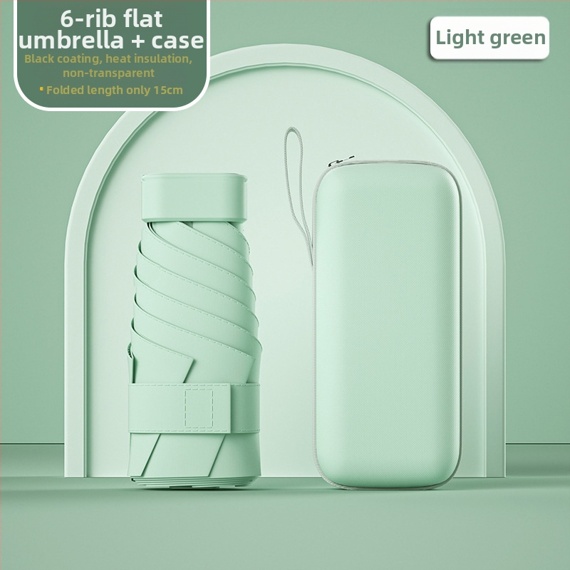 Ομπρέλα ήλίου σε κάψουλα, συμπαγής και ελαφριά, 6-ραβδική ατσάλινη ράβδος, πολυεστερικό ύφασμα 190T, UPF50+, χειροκίνητο άνοιγμα