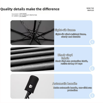 Ομπρέλα ήλίου με σκελετό από σίδηρο 8 ραβδών, ξύλινο άξονα και λαβή, κάλυμμα πολυεστέρα 190T, UPF50+, χειροκίνητο άνοιγμα/κλείσιμο