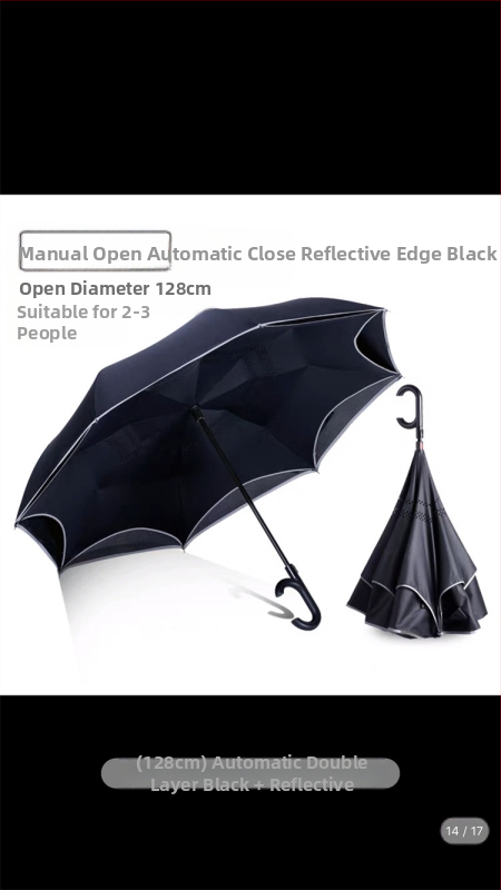 Rain Time dubulti slāņu reversais lietussargs ar automātisku atvēršanu, 16 stieņi, audums 210T, UPF >50