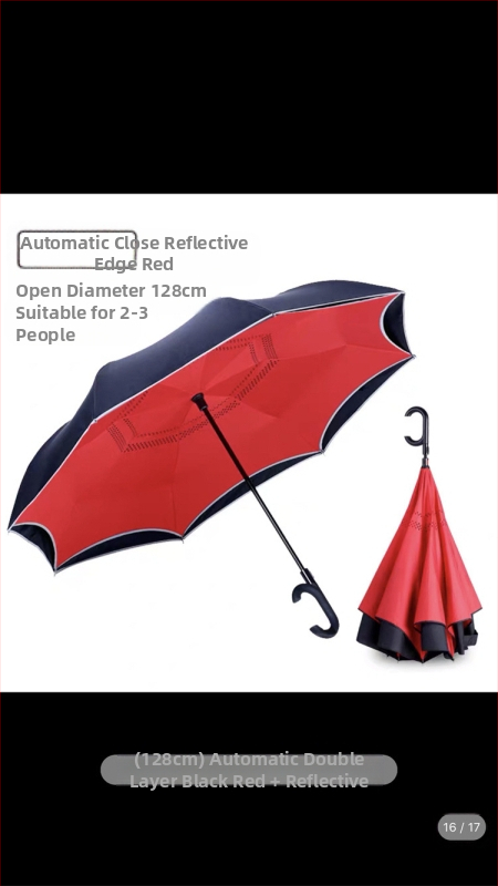 Rain Time dubulti slāņu reversais lietussargs ar automātisku atvēršanu, 16 stieņi, audums 210T, UPF >50