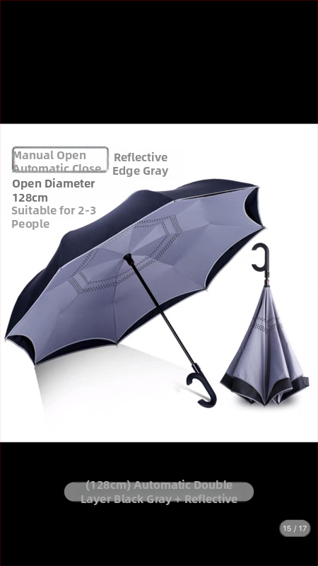 Rain Time dubulti slāņu reversais lietussargs ar automātisku atvēršanu, 16 stieņi, audums 210T, UPF >50