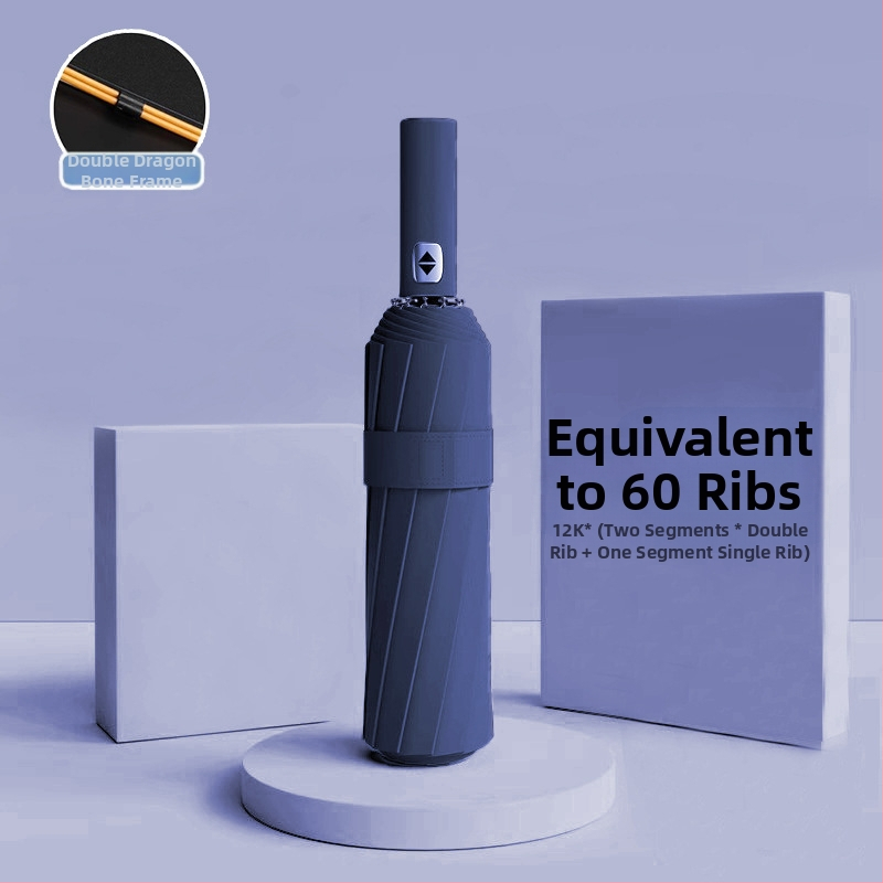 Automatīvais salokāmais lietussargs vīriešiem un sievietēm, dubulta saules un lietus izmantošana, pastiprināts ar 12 ribām no tērauda, UPF > 50.