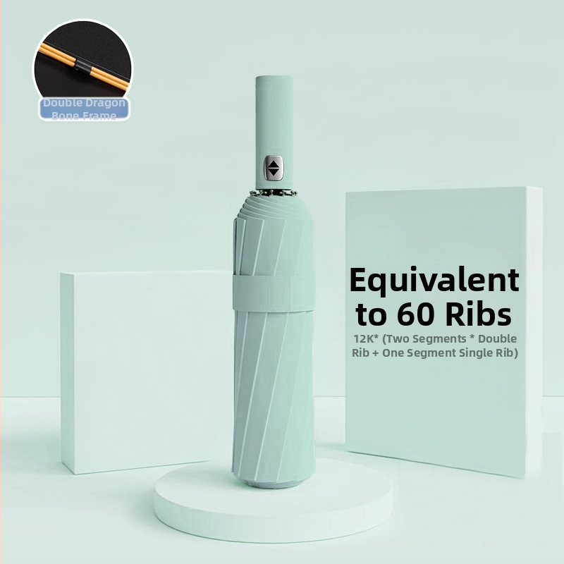 Automatīvais salokāmais lietussargs vīriešiem un sievietēm, dubulta saules un lietus izmantošana, pastiprināts ar 12 ribām no tērauda, UPF > 50.