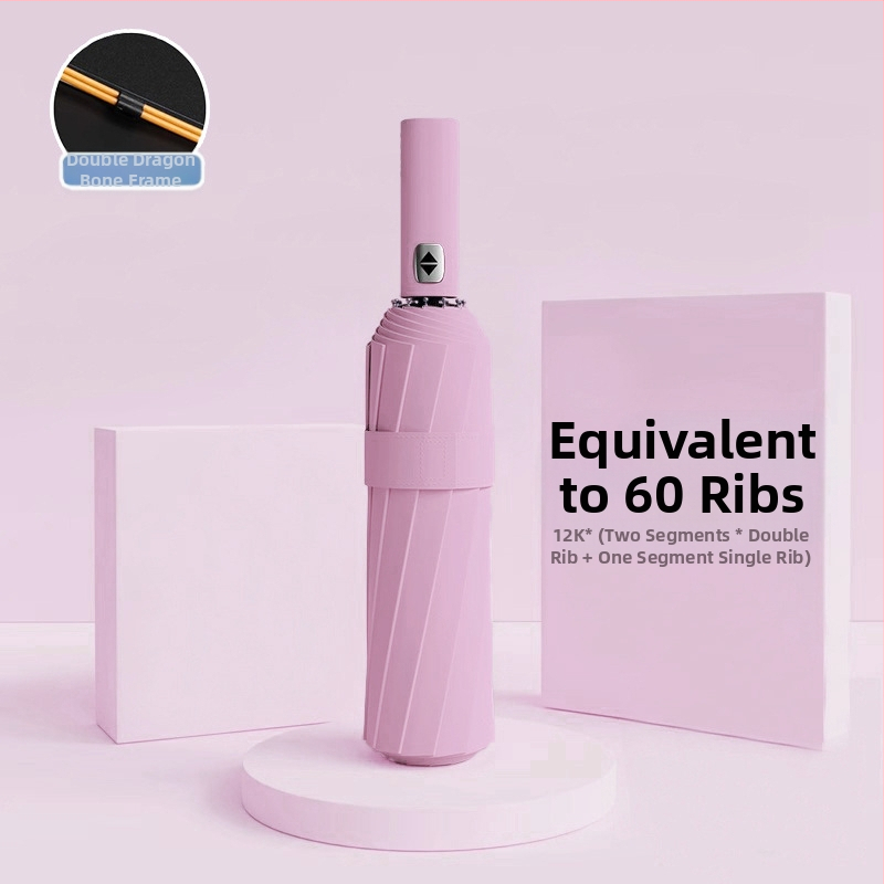 Automatīvais salokāmais lietussargs vīriešiem un sievietēm, dubulta saules un lietus izmantošana, pastiprināts ar 12 ribām no tērauda, UPF > 50.