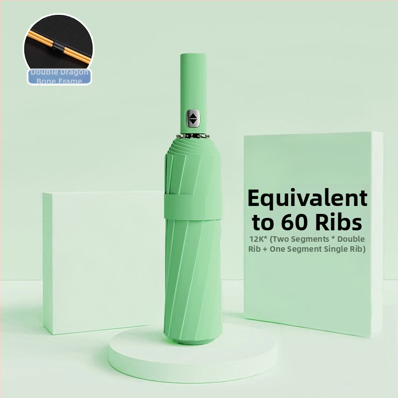 Automatīvais salokāmais lietussargs vīriešiem un sievietēm, dubulta saules un lietus izmantošana, pastiprināts ar 12 ribām no tērauda, UPF > 50.