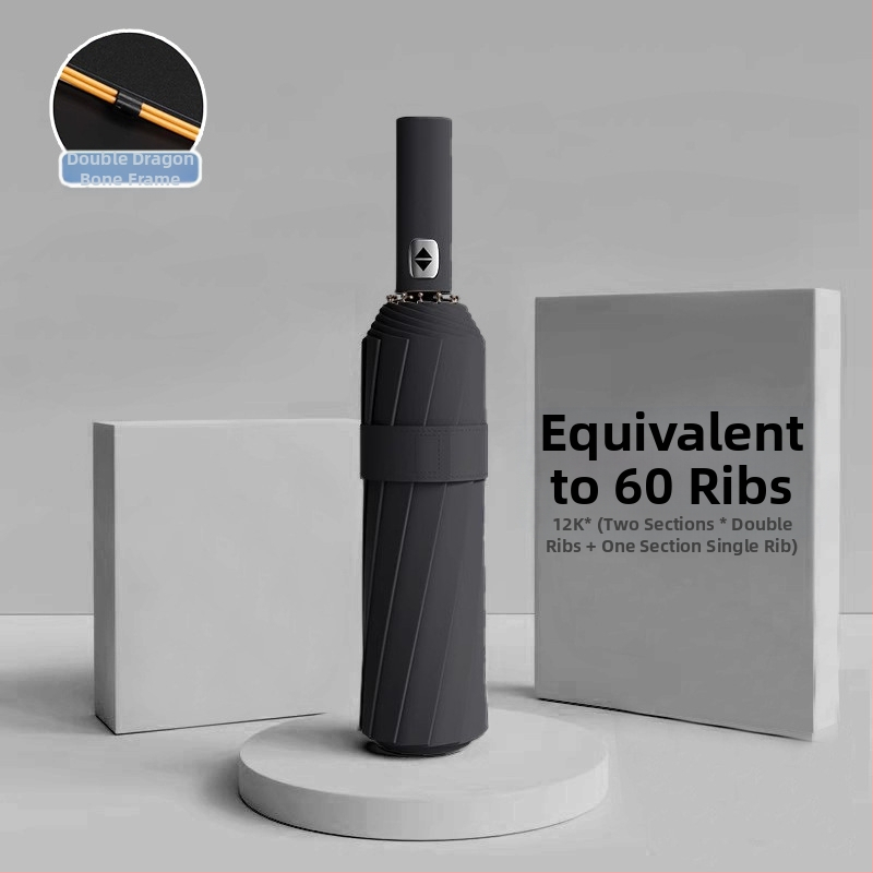 Automatīvais salokāmais lietussargs vīriešiem un sievietēm, dubulta saules un lietus izmantošana, pastiprināts ar 12 ribām no tērauda, UPF > 50.